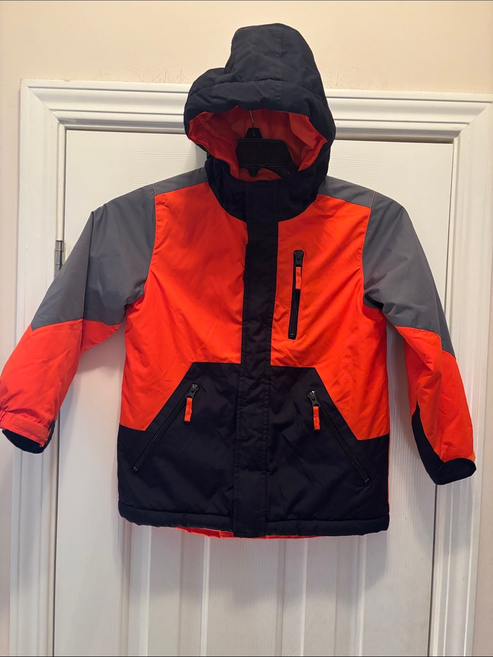 The Children's Place Orange, Gray & Black Hooded Puffer Jacket